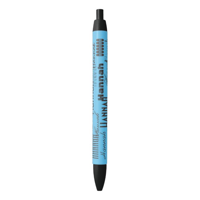 Personalised Name Aqua Sky and Black Black Ink Pen (Front Vertical)