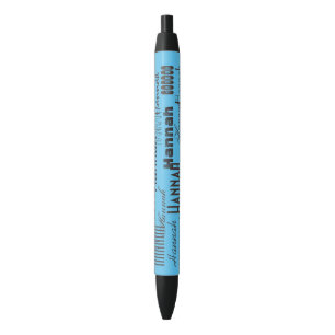 Personalised Name Aqua Sky and Black Ink Pen
