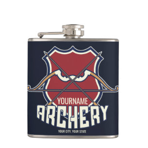 Personalised NAME Archery Sports Recurve Bow Arrow Hip Flask