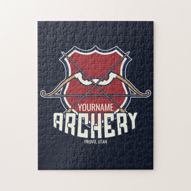 Personalised NAME Archery Sports Recurve Bow Arrow Jigsaw Puzzle (Vertical)