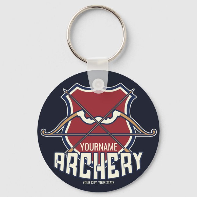 Personalised NAME Archery Sports Recurve Bow Arrow Key Ring (Front)