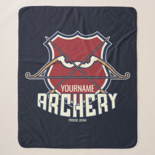 Personalised NAME Archery Sports Recurve Bow Arrow Sherpa Blanket