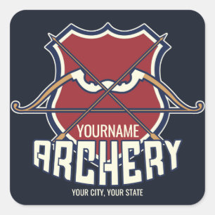 Personalised NAME Archery Sports Recurve Bow Arrow Square Sticker