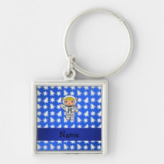 Personalised name astronaut blue snowflakes trees key ring