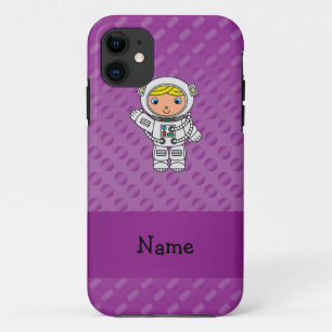 Personalised name astronaut purple polka dots iPhone 11 case