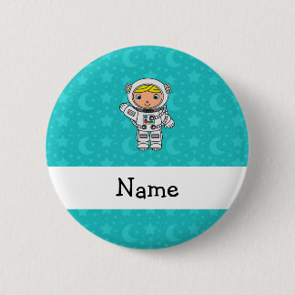 Personalised name astronaut turquoise stars moons 6 cm round badge
