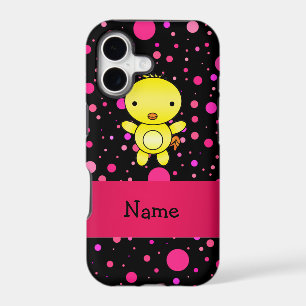 Personalised name baby chick black pink polka dots