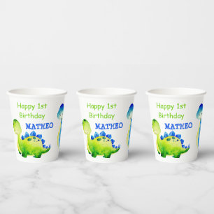 Personalised name baby dinosaur party  paper cups