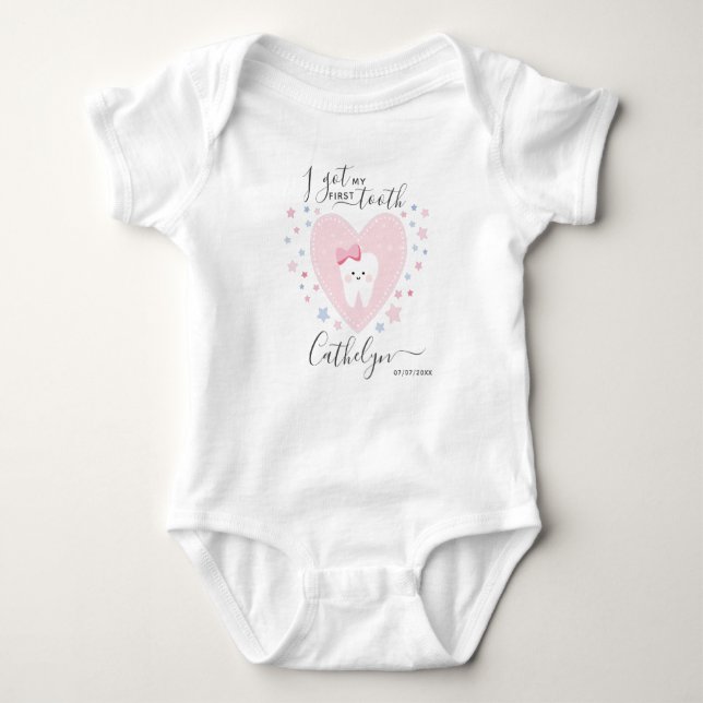Personalised Name Baby Girl First Tooth Outfit Baby Bodysuit (Front)