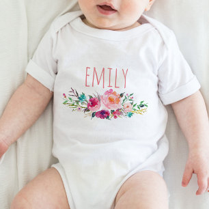 Personalised Name Baby Girl Watercolor Floral-5 Bodysuit
