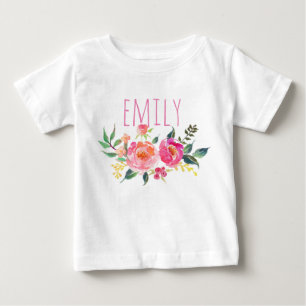 Personalised Name Baby Girl Watercolor Floral-8 T-Shirt