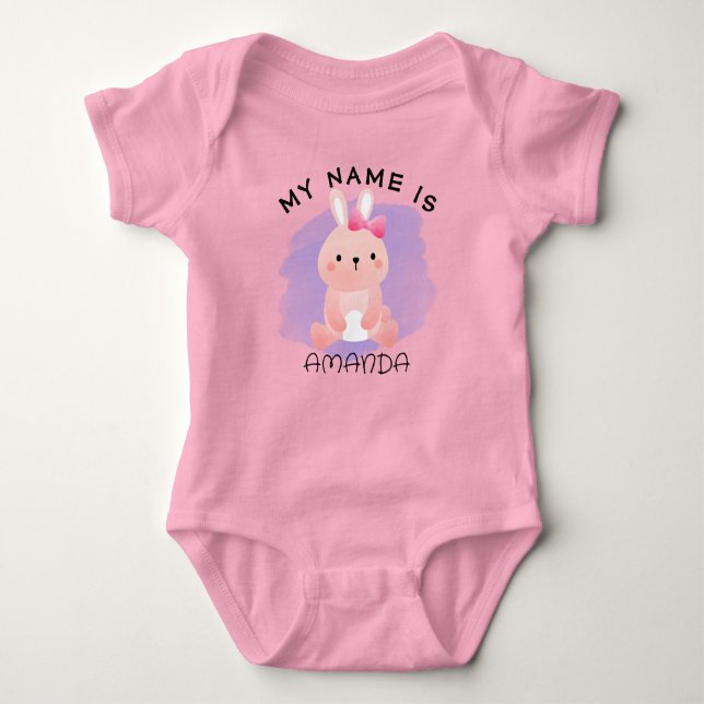 Personalised Name Baby Shower Watercolor Rabbit Baby Bodysuit (Front)