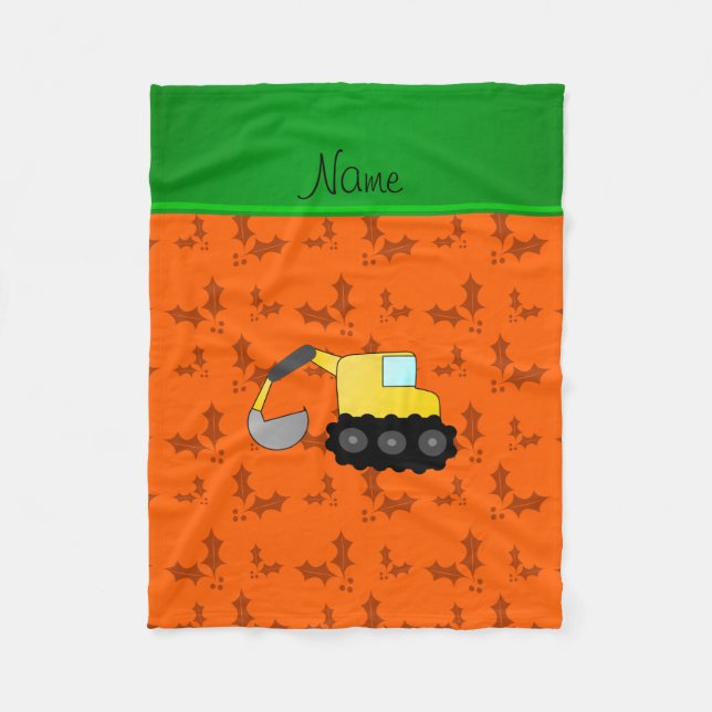 Personalised name backhoe orange holly fleece blanket (Front)