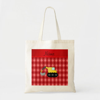 Personalised name backhoe red retro ovals tote bag