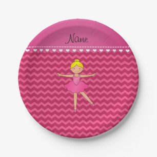 Personalised name ballerina pink chevrons paper plate
