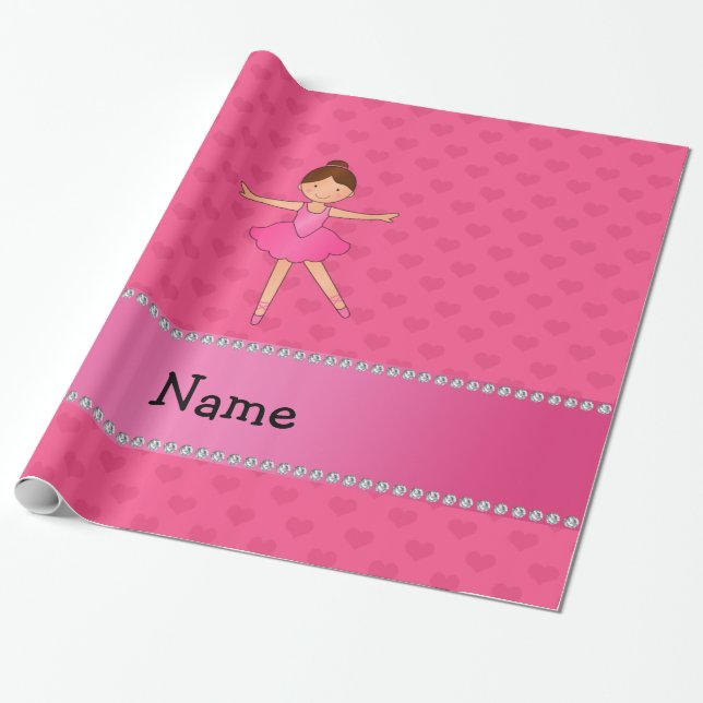 Personalised name ballerina pink hearts wrapping paper (Unrolled)