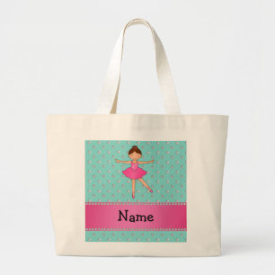 Personalised name ballerina seafoam green diamonds large tote bag