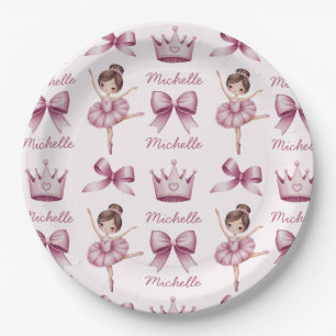 Personalised Name Ballet Ballerina Pink Pattern  Paper Plate