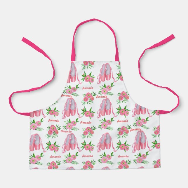 Personalised Name Ballet Ballerina Pink shoes Apron (Front)