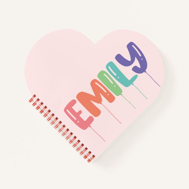 Personalised Name Balloon Gift Idea Heart Notebook (Front)