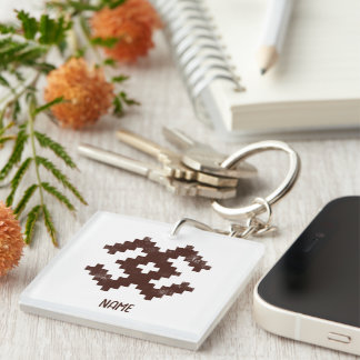 Personalised Name Baltic Pattern Pixelated Retro Key Ring