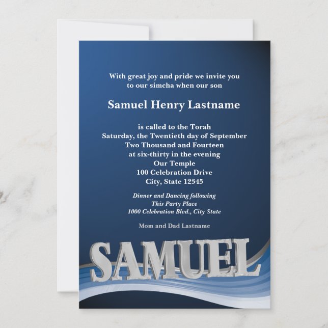 Personalised Name Bar Mitzvah Invitation (Front)