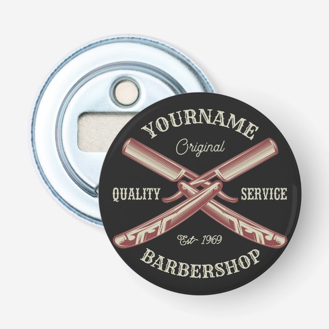 Personalised NAME Barber Straight Razor Barbershop Bottle Opener (Front)