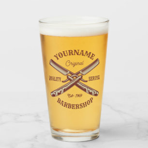 Personalised NAME Barber Straight Razor Barbershop Glass