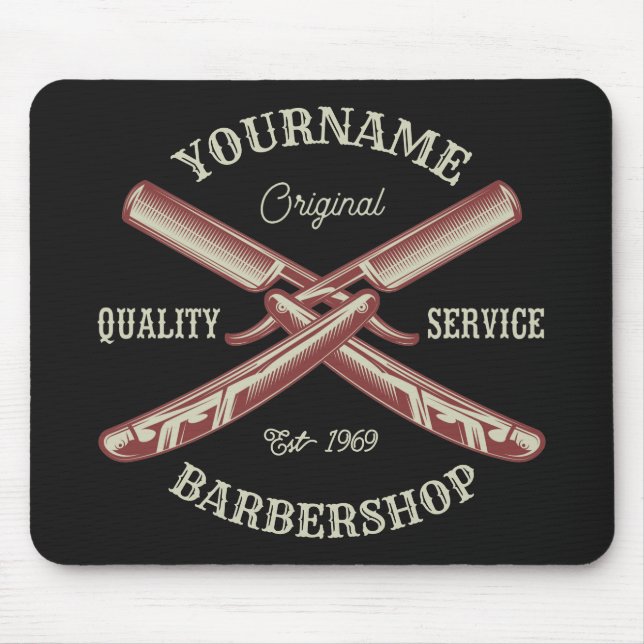 Personalised NAME Barber Straight Razor Barbershop Mouse Pad (Front)