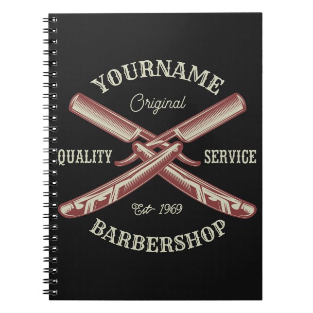 Personalised NAME Barber Straight Razor Barbershop Notebook (Front)