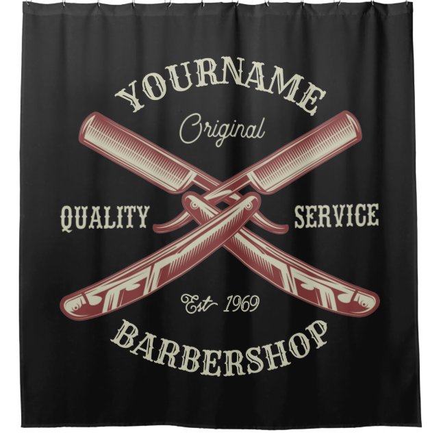 Personalised NAME Barber Straight Razor Barbershop Shower Curtain (Front)