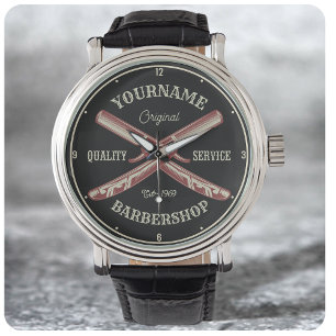 Personalised NAME Barber Straight Razor Barbershop Watch
