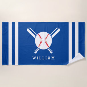 Personalised Name Baseball Deep Blue Stripes Beach Towel