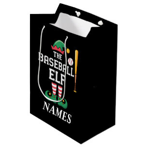 Personalised Name Baseball Elf Family Matching  Medium Gift Bag