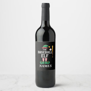 Personalised Name Baseball Elf Family Matching Wine Label