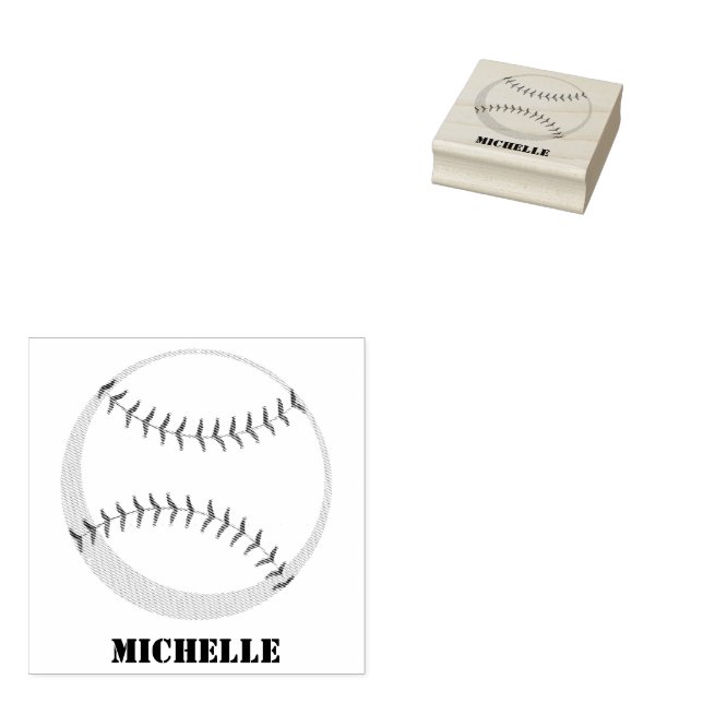 Personalised Name Baseball  Rubber Stamp (Stamped)
