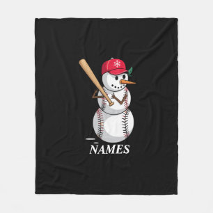 Personalised Name Baseball Snowman Balls Snow Xmas Fleece Blanket