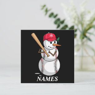 Personalised Name Baseball Snowman Balls Snow Xmas Holiday Card