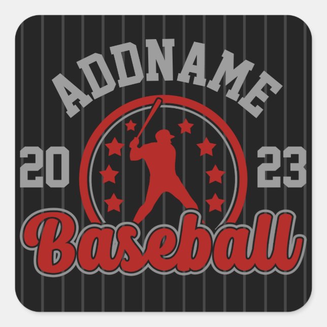 Personalised NAME Baseball Team Player Game Square Sticker (Front)