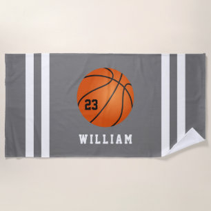 Personalised Name Basketball Grey Stripes Beach Towel