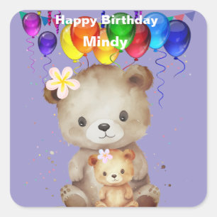 Personalised name Bear Square Sticker