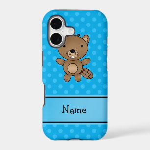 Personalised name beaver blue polka dots