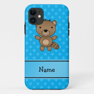 Personalised name beaver blue polka dots Case-Mate iPhone case