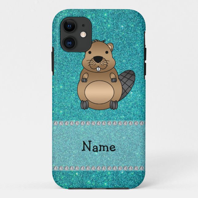 Personalised name beaver turquoise glitter Case-Mate iPhone case (Back)