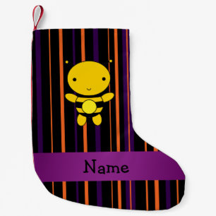 Personalised name bee halloween stripes small christmas stocking