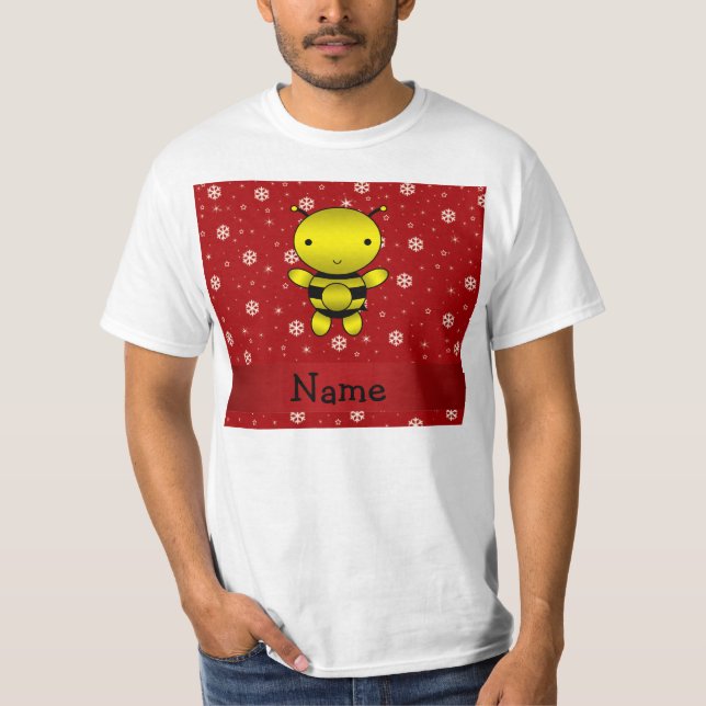 Personalised name bee red snowflakes T-Shirt (Front)