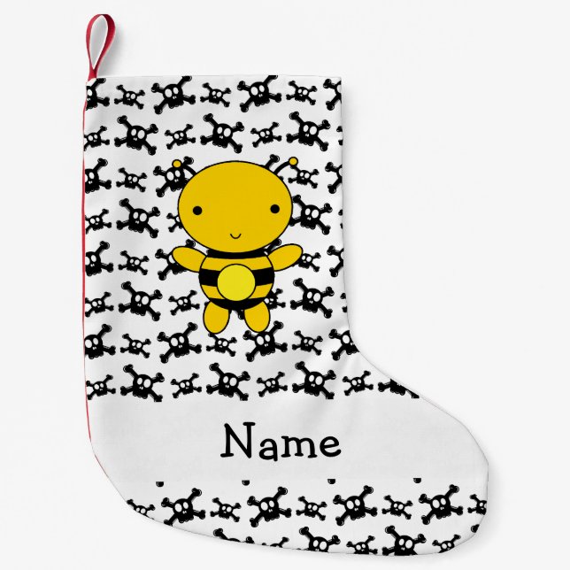 Personalised name bee skulls pattern small christmas stocking (Front)