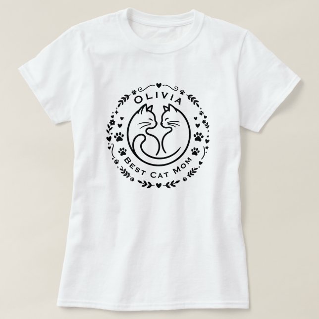Personalised Name Best Cat Mum T-Shirt  (Design Front)