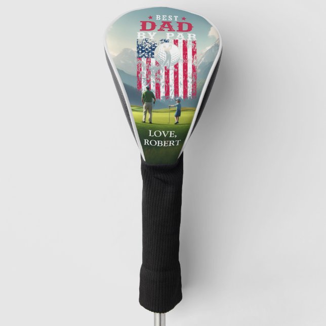 Personalised Name Best Dad By Par Golf Head Cover (Front)