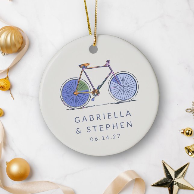 Personalised Name Bicycle Married Couple Christmas Ceramic Tree Decoration (Creator Uploaded)